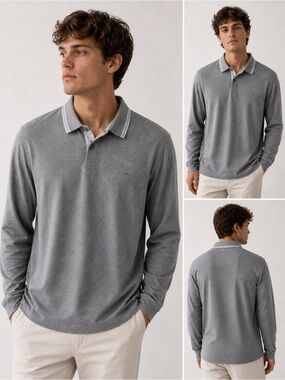 Michael Kors Gray Long Sleeve Polo Shirt Size Large NWT